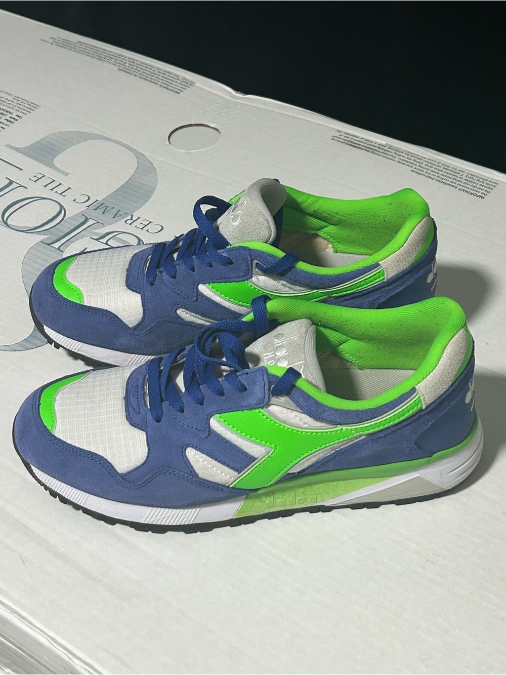 Diadora Kids Blue and Neon Green Sneakers